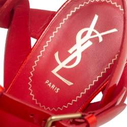 Pre Owned Saint Laurent Red Patent Leather Tribute Sandals Size 38