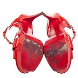 Pre Owned Saint Laurent Red Patent Leather Tribute Sandals Size 38