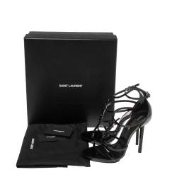 Pre Owned Saint Laurent  Black Patent Leather Monogram Cassandra Sandals Size  38.5