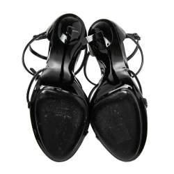 Pre Owned Saint Laurent  Black Patent Leather Monogram Cassandra Sandals Size  38.5