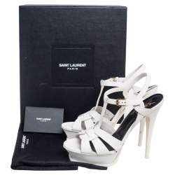 Pre Owned Saint Laurent White Leather Tribute Platform Sandals Size 40