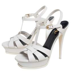 Pre Owned Saint Laurent White Leather Tribute Platform Sandals Size 40