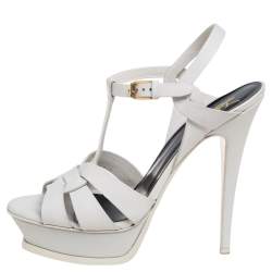 Pre Owned Saint Laurent White Leather Tribute Platform Sandals Size 40