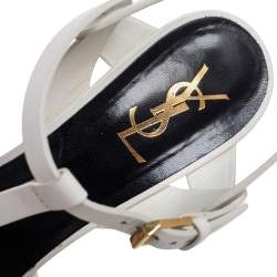 Pre Owned Saint Laurent White Leather Tribute Platform Sandals Size 40