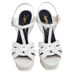 Pre Owned Saint Laurent White Leather Tribute Platform Sandals Size 40