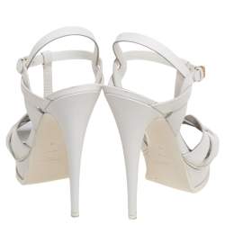 Pre Owned Saint Laurent White Leather Tribute Platform Sandals Size 40