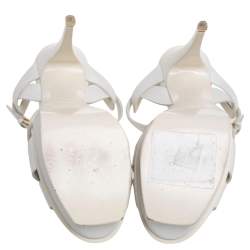 Pre Owned Saint Laurent White Leather Tribute Platform Sandals Size 40