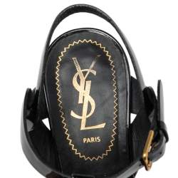 Pre Owned صندل سان  لوران تريبوت جلد لامع أسود نعل سميك مقاس 37