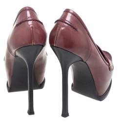 Yves Saint Laurent Burgundy Leather Tribtoo Penny Loafer Platform Pumps Size 36.5