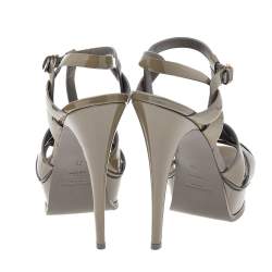 Pre Owned Saint Laurent Grey Patent Leather Tribute Platform Sandals Size 39