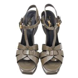 Pre Owned Saint Laurent Grey Patent Leather Tribute Platform Sandals Size 39