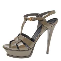 Pre Owned Saint Laurent Grey Patent Leather Tribute Platform Sandals Size 39