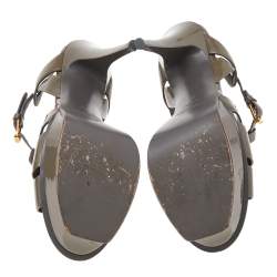 Pre Owned Saint Laurent Grey Patent Leather Tribute Platform Sandals Size 39