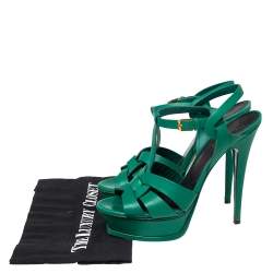 Pre Owned Saint Laurent Green Leather Tribute Platform Sandals Size 39