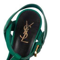 Pre Owned Saint Laurent Green Leather Tribute Platform Sandals Size 39
