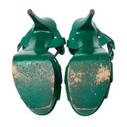 Pre Owned Saint Laurent Green Leather Tribute Platform Sandals Size 39
