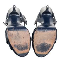 Pre Owned Saint Laurent Dark Blue Textured Patent Leather Tribute Platform Sandals Size 37