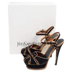 Saint Laurent  Black Suede Leather Platform Ankle Strap Sandals Size 36