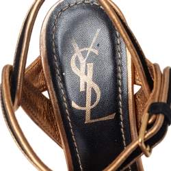 Saint Laurent  Black Suede Leather Platform Ankle Strap Sandals Size 36
