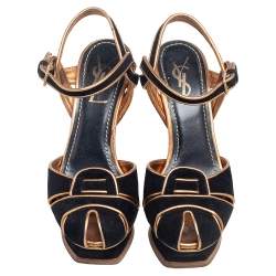 Saint Laurent  Black Suede Leather Platform Ankle Strap Sandals Size 36