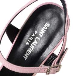 مملوكة مسبقًا صندل سان لوران كاندي كانفاس وردي مزين فيونكة نعل سميك سير كاحل مقاس 39