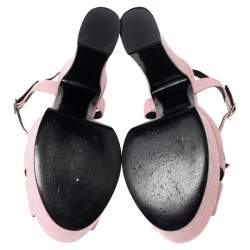 مملوكة مسبقًا صندل سان لوران كاندي كانفاس وردي مزين فيونكة نعل سميك سير كاحل مقاس 39