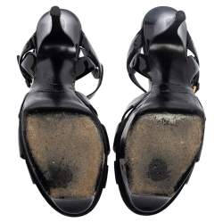 Pre Owned صندل سان لوران تريبوت جلد أسود لامع مقاس 37