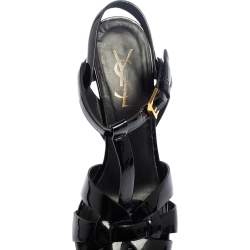 Pre Owned صندل سان لوران تريبوت جلد أسود لامع مقاس 37