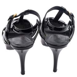 Pre Owned صندل سان لوران تريبوت جلد أسود لامع مقاس 37