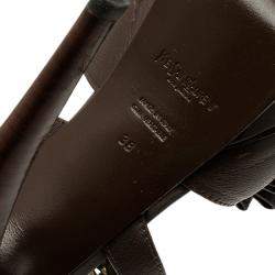 Saint Laurent Paris Brown Leather Y-Bow Platform Sandals Size 38