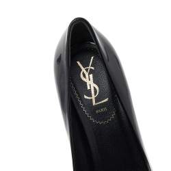 Pre Owned Saint Laurent Black Leather Round Toe Platform Pumps Size 36.5
