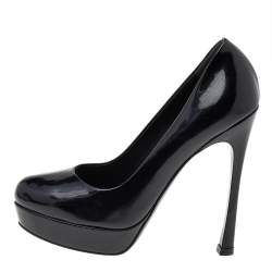 Pre Owned Saint Laurent Black Leather Round Toe Platform Pumps Size 36.5