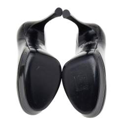 Pre Owned Saint Laurent Black Leather Round Toe Platform Pumps Size 36.5