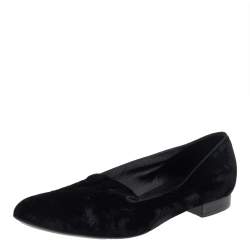 Saint Laurent Black Velvet Slip On Smoking Loafers Size 41