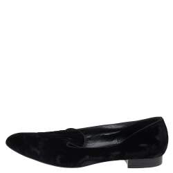 Saint Laurent Black Velvet Slip On Smoking Loafers Size 41