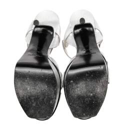 Pre Owned Saint Laurent Silver Texture Leather Tribute Sandals Size 37
