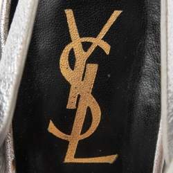 Pre Owned Saint Laurent Silver Texture Leather Tribute Sandals Size 37