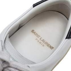 Pre Owned Saint Laurent White Leather Court Classic SL/06 Embroidered Sneakers Size 38.5