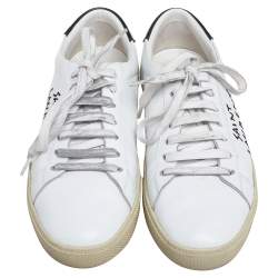 Pre Owned Saint Laurent White Leather Court Classic SL/06 Embroidered Sneakers Size 38.5