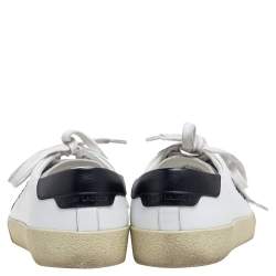 Pre Owned Saint Laurent White Leather Court Classic SL/06 Embroidered Sneakers Size 38.5
