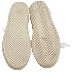 Pre Owned Saint Laurent White Leather Court Classic SL/06 Embroidered Sneakers Size 38.5