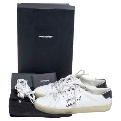 Pre Owned Saint Laurent White Leather Court Classic SL/06 Embroidered Sneakers Size 38.5