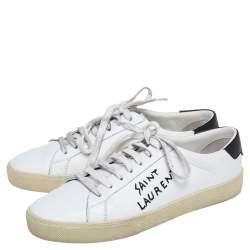 Pre Owned Saint Laurent White Leather Court Classic SL/06 Embroidered Sneakers Size 38.5