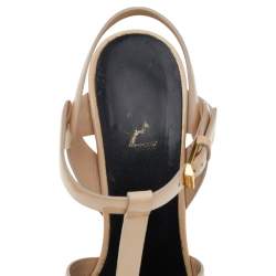 Pre Owned Saint Laurent Beige Patent Leather Tribute Platform Sandals Size 39.5