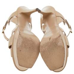 Pre Owned Saint Laurent Beige Patent Leather Tribute Platform Sandals Size 39.5