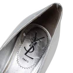 Saint Laurent Silver Leather Tribtoo Platform Pumps Size 37.5