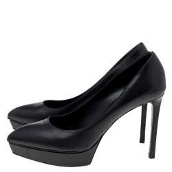 Pre Owned Saint Laurent Black Leather Janis Platform Pumps Size 37.5
