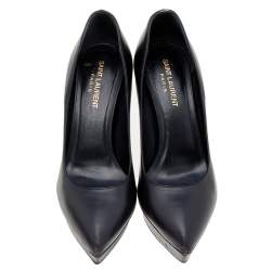 Pre Owned Saint Laurent Black Leather Janis Platform Pumps Size 37.5