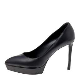Pre Owned Saint Laurent Black Leather Janis Platform Pumps Size 37.5
