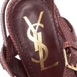 Pre Owned Saint Laurent Burgundy Lizard Embossed Leather Tribute Platform Sandals Size 36.5